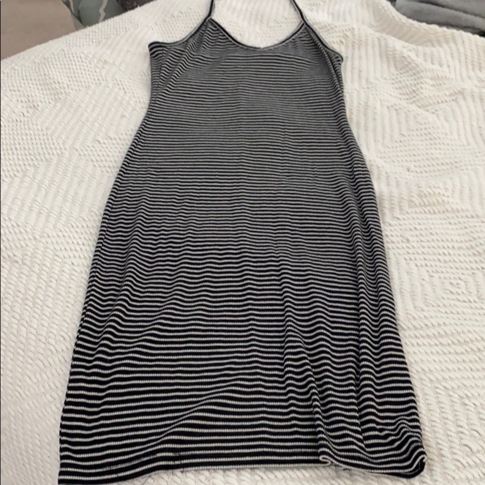 Black and white striped halter midi dress